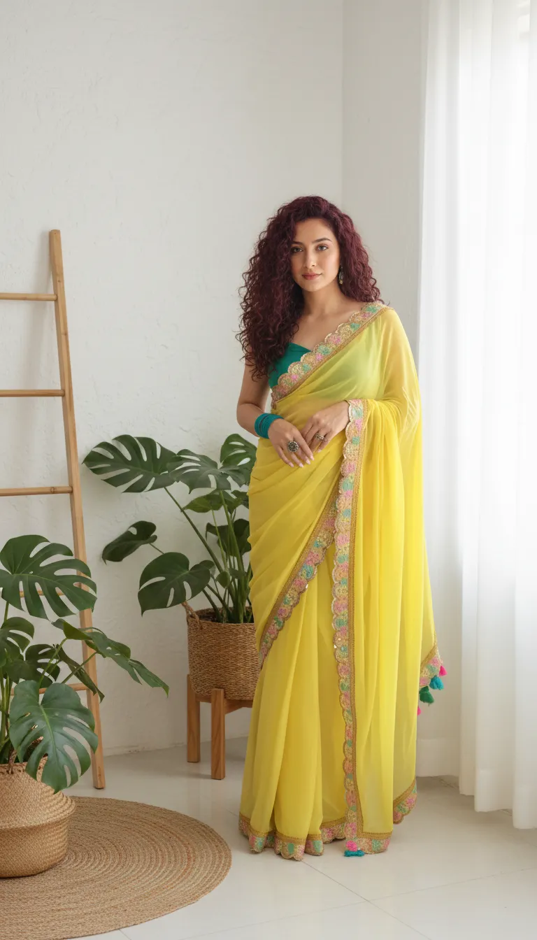 Stylish Bandhani & Bandhej Saree for Women | Soft Pure Georgette Partywear & Festive Saree | Chiffon Foil Saree for Haldi, Mehndi & Special Occasions
