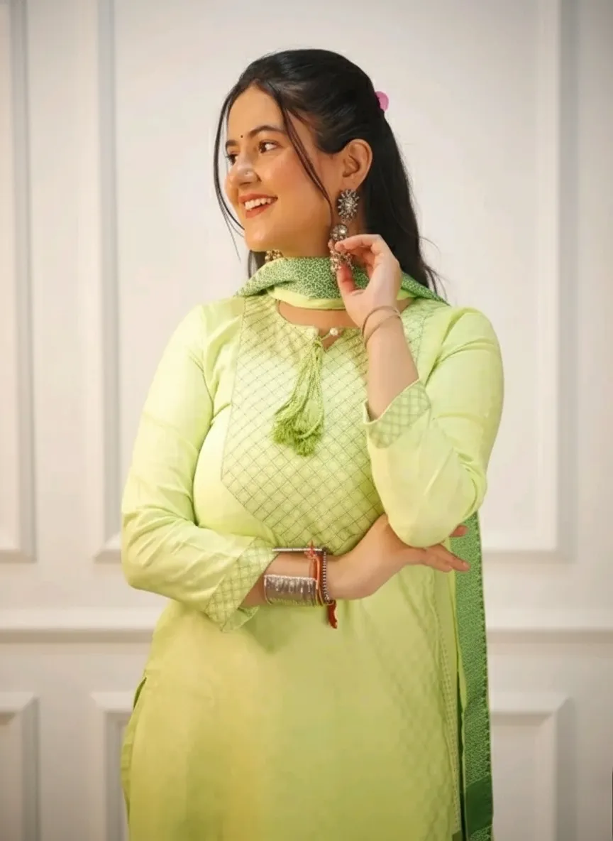 Elegant Cotton Printed Kurti with Pant & Dupatta Set