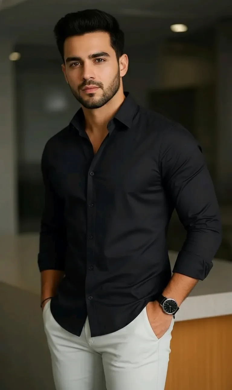 Men’s Solid Slim Fit Casual Shirt – Full Sleeve Cotton Blend Shirt for Daily & Party Wear