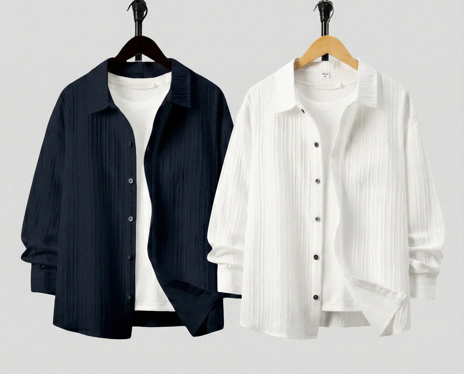 Men’s Striped Solid Popcorn Shirt (Pack of 2)