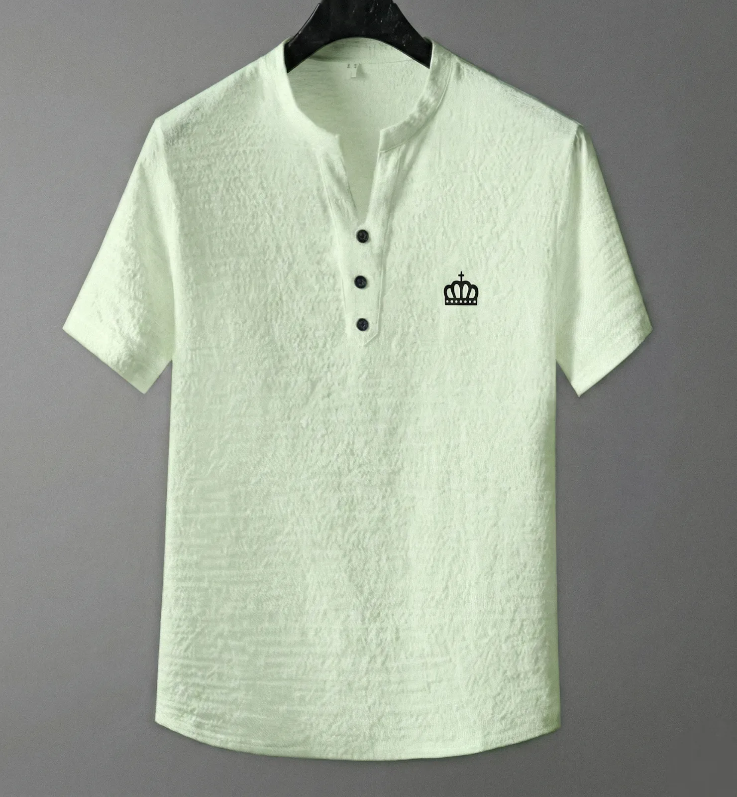 Men Relaxed Fit Popcorn Fabric Shirt | Boxy Casual & Formal Wear | Mandarin Collar | Half Sleeve