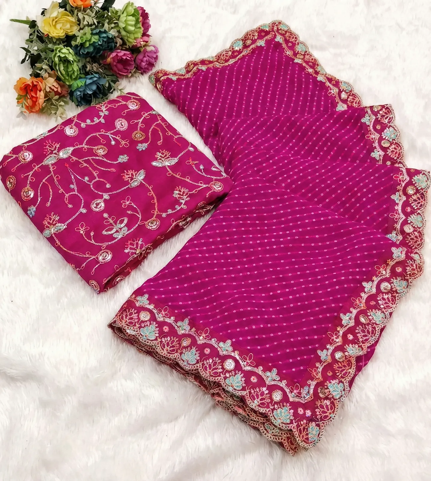 Fancy Designer Georgette Pretty Saree with New Fancy Border & Blouse Piece