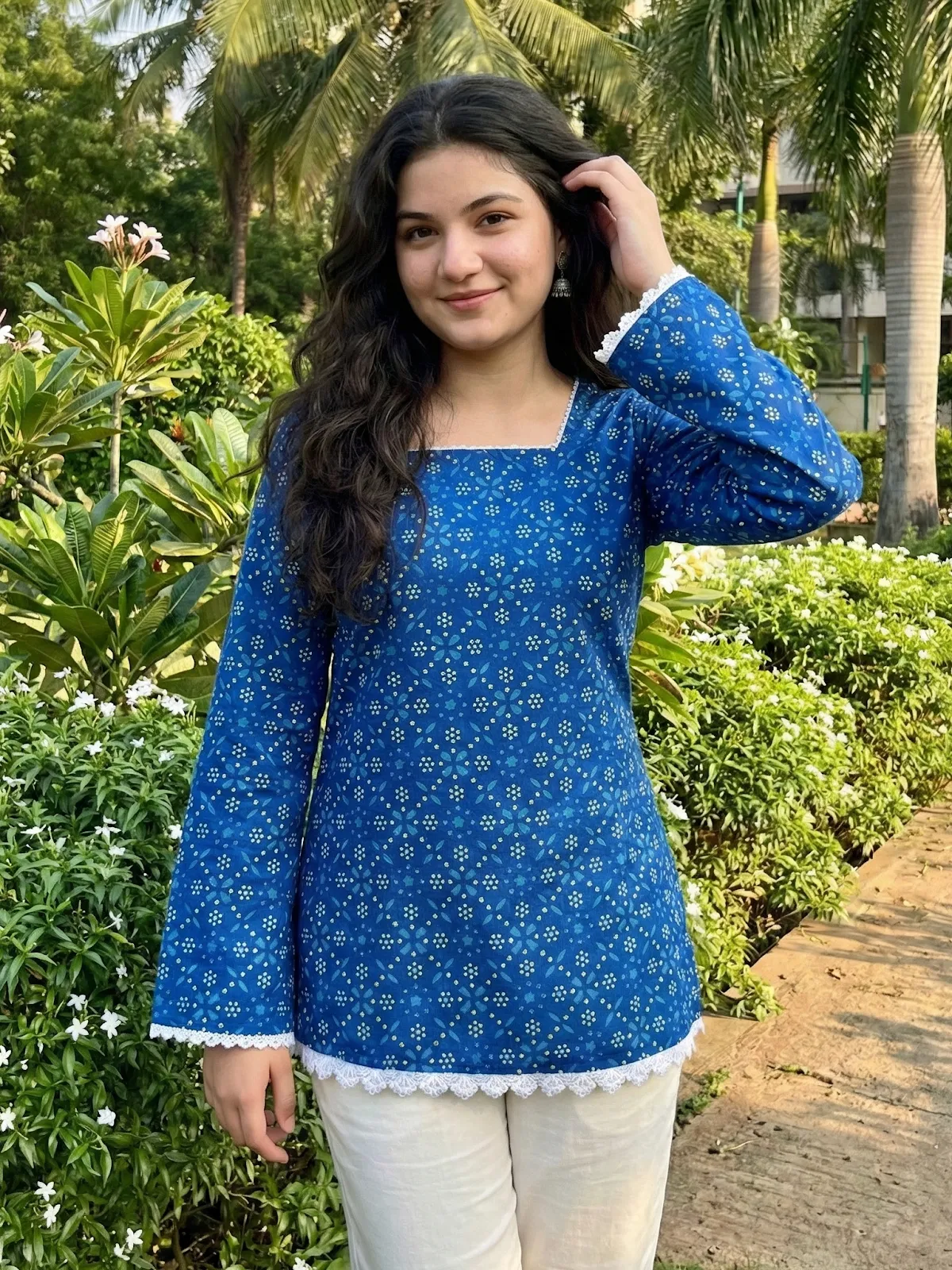 Square Neck Floral Kurti Top – Stylish Summer Pick